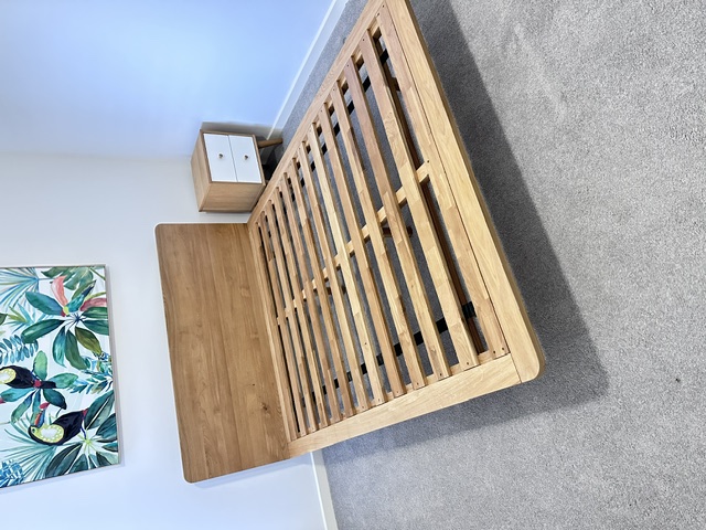 Assembled oak queen bed frame